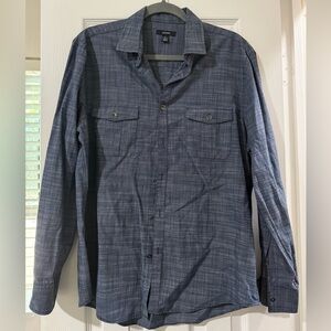 Alfani Navy Checkered Button-Up Shirt